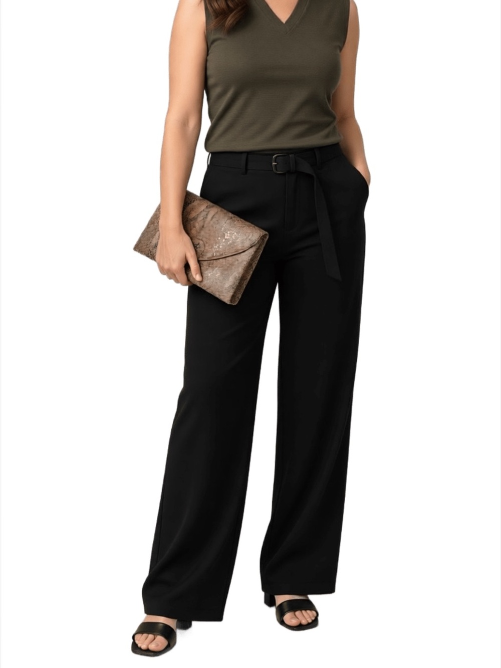 Ann Taylor Black Women's Straight-Leg Waist-Tie Pants